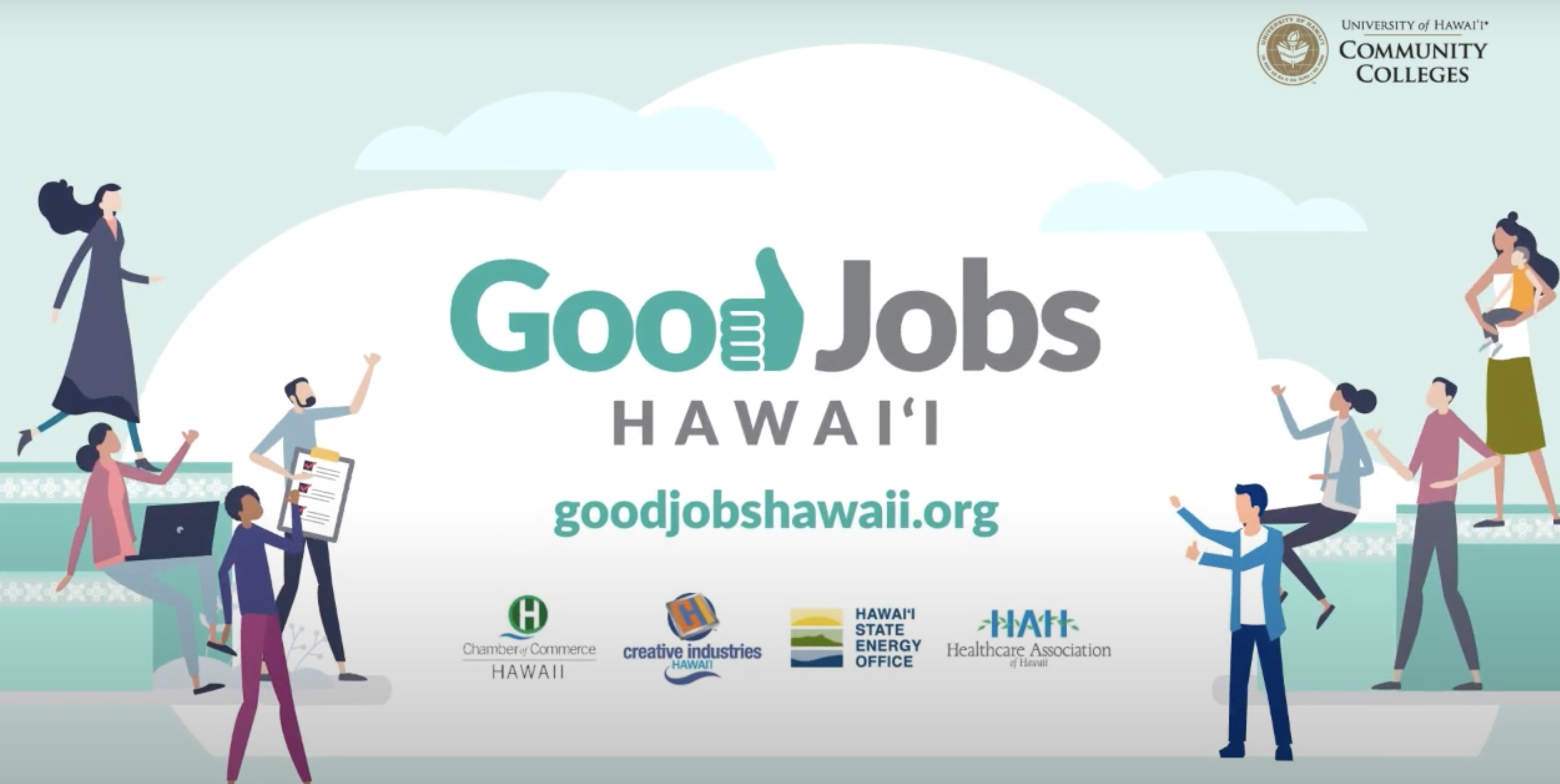 Illustration of Good Jobs logo and sponsor logos.